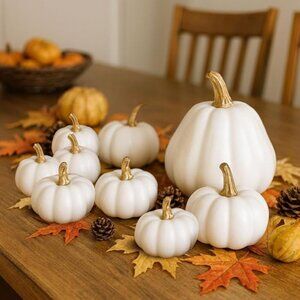 18PCS White Pumpkins - Assorted Foam Pumpkins with Detachable Stems, Fall
